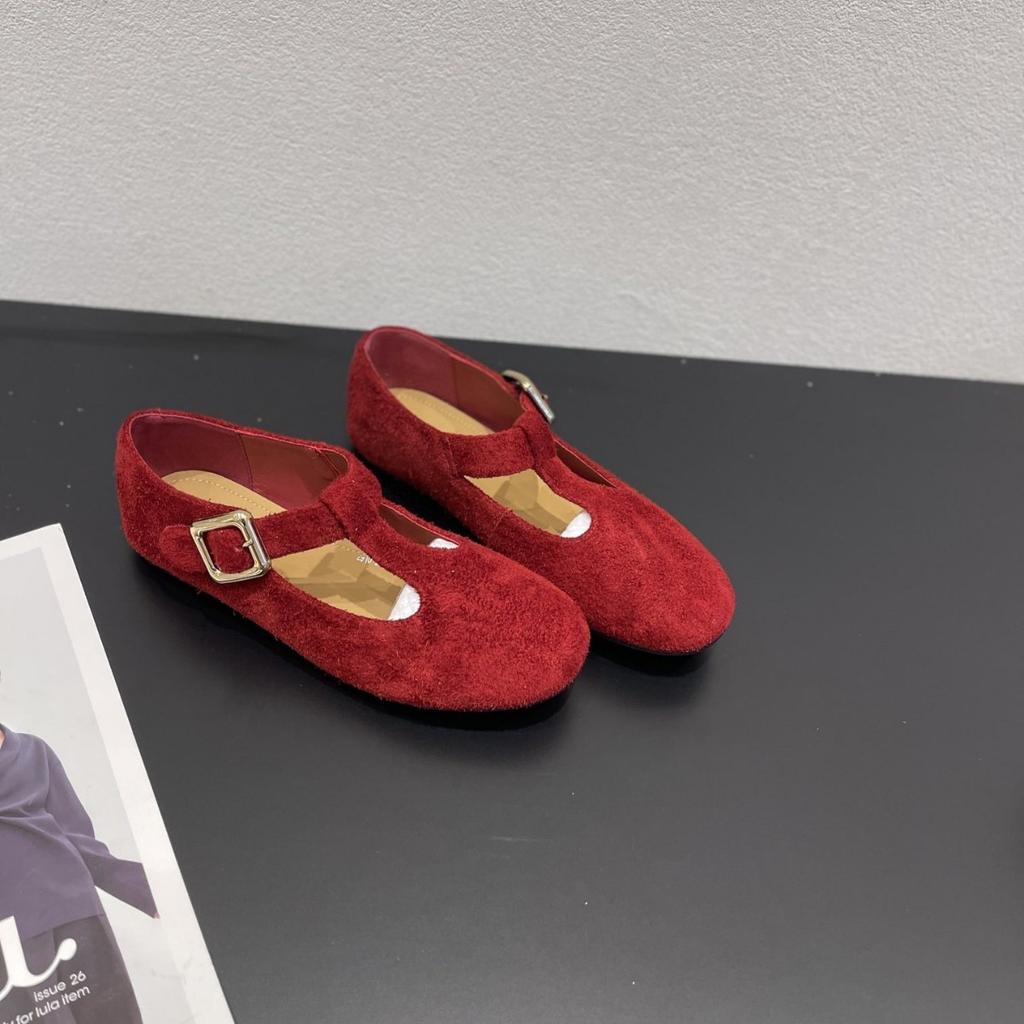 Leather Mary Jane Women's Shoes 2025 Korean Version of the New Flat-bottomed Non-slip Round Head Shallow Mouth Comfortable Belt Buckle Versatile Sing