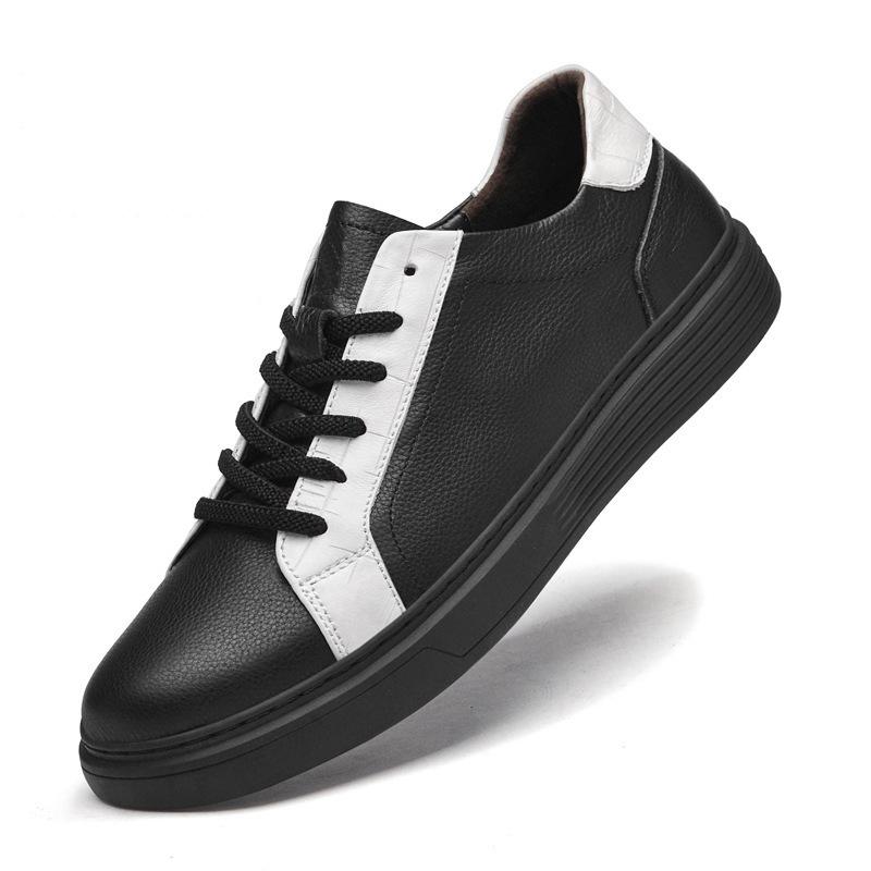 Men's Genuine Leather White Sports Shoes: Trendy, Breathable, Versatile British Casual Style.