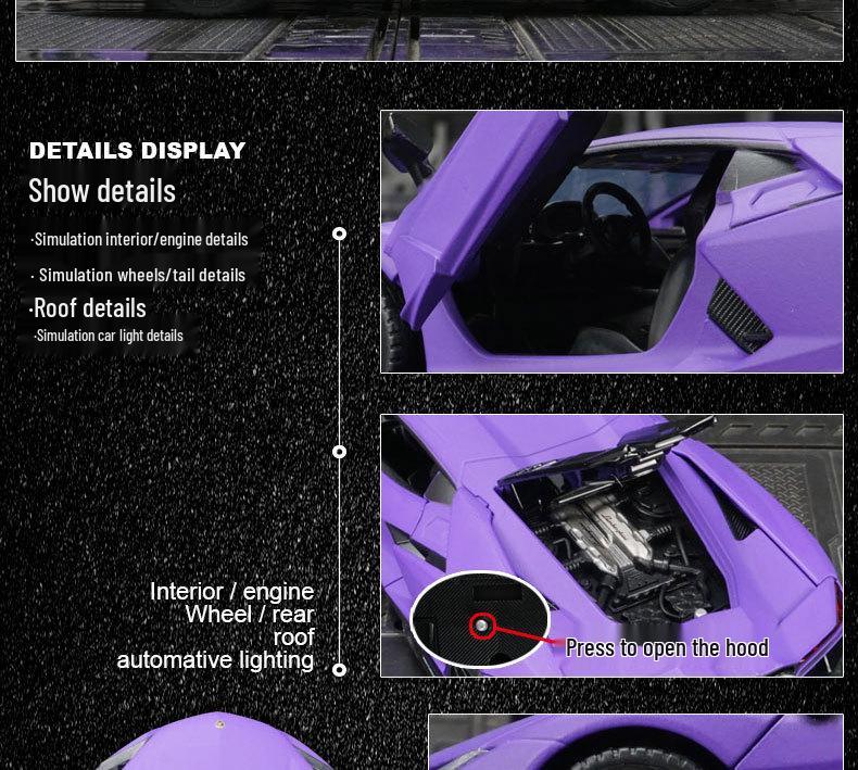 Caipo 88737 Lamborghini Aventador Alloy Model Car with 3 Opening Doors - Pull Back Toy for Kids