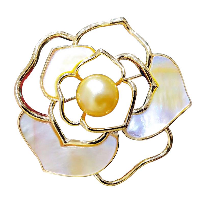 Fashion DIY Shell Camellia Pearl Brooch Pendant - Women's Jewelry Corsage Setting