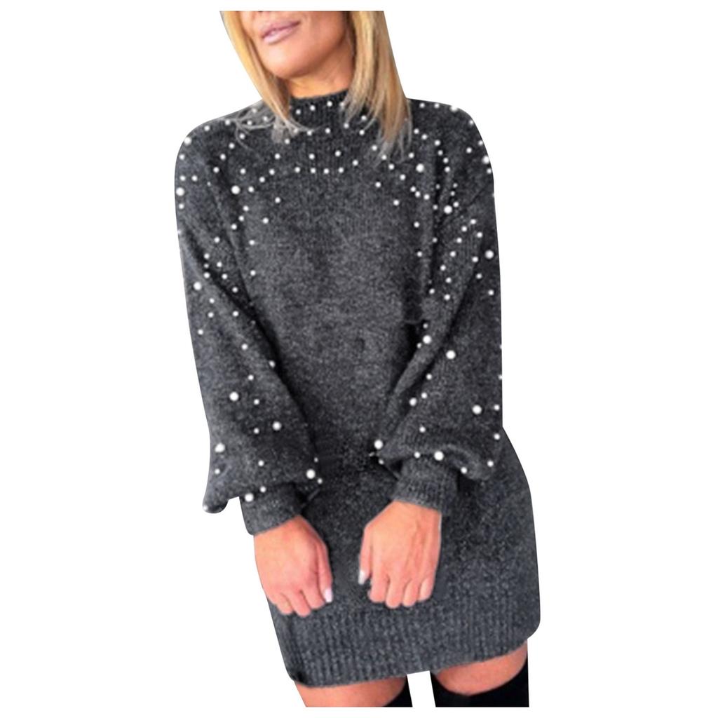 Damen-Pullover, langärmelig, Perlenkleid, lässiges Oberteil