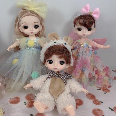 17cm 8-Point BJD Princess Doll with Denim Wedding Dress - 6-Inch Dress-Up Toy Set with Tops and Shorts