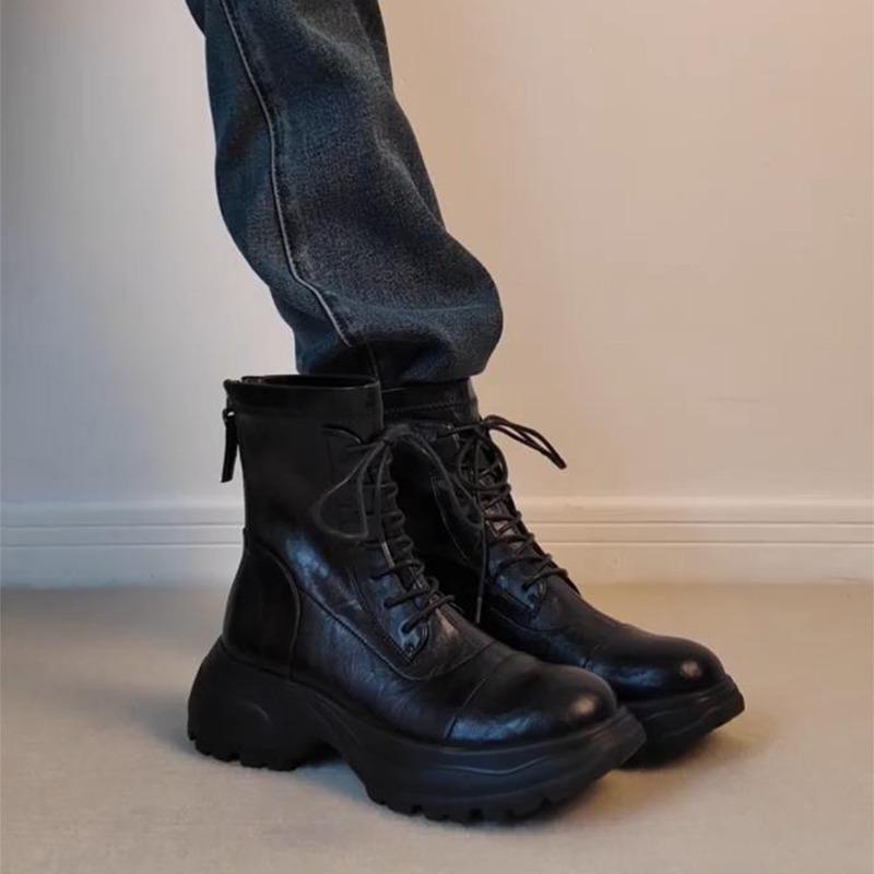 

Huge comfortable retro platform Martin boots women s autumn and winter new lace-up heightening thin boots small short boots 40 чёрный