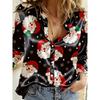 Women's Santa Claus Print Blouse, Elegant Long Sleeve Shirt Collar, Vintage Holiday Style, Fall Winter Work Daily Wear