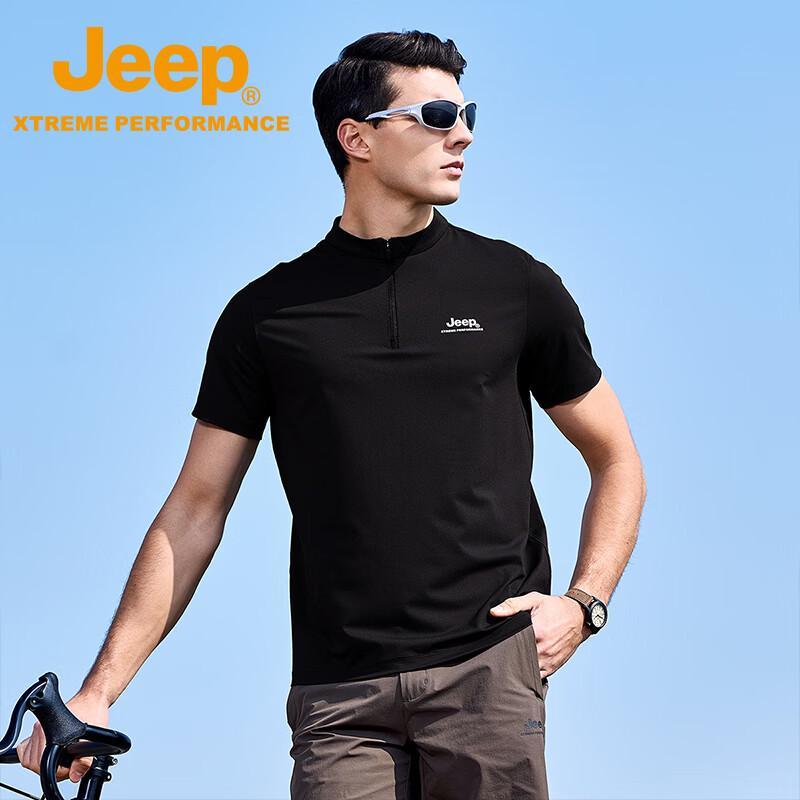 Jeep Men's Outdoor UPF50+ Quick-Dry Stand Collar T-Shirt