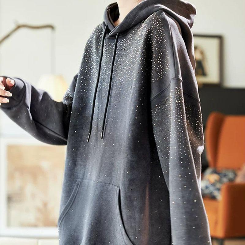 Sweatshirt for Women Cotton Oversize Hooded Fleece Thickened Loose Round Neck Casual Pullover Long Sleeve Top Sweatshirt