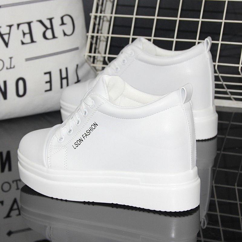 Fashion Women Breathable Sneakers Increased Platform Shoes 10CM Casual Footwear Leisure Leather White Vulcanize Shoes