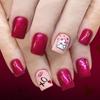 Sparkling Heart & Flame Press On Nail Set 24PCS Mauve Glossy Short Square Design For Parties