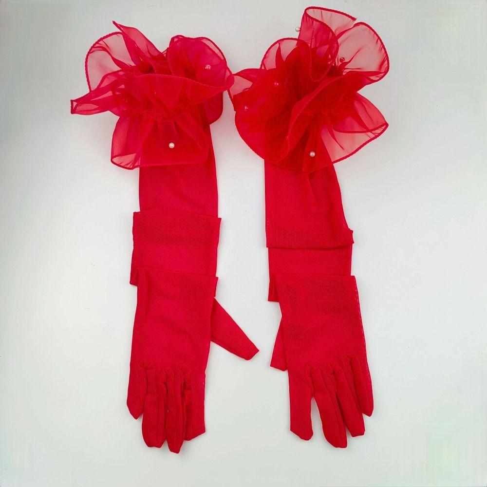 Elastic Women Long Mittens Wedding Dress Bridal Mesh Gloves Solid Lace Sleeves Gloves  Christmas