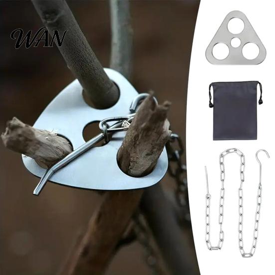 Portable Campfire Tripod Board with Chain, Turn Branches into Tripod, Stainless Corrosion-resistant Accessory Steel Support Plate, Cooking Accessories