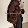 Women's Retro Faux Suede Jacket - Slim Fit, Loose, Short Top for Spring & Autumn