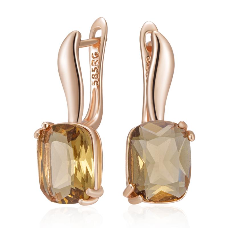 

Fashion Square Brown Natural Zircon Drop Earrings For Women Simple Rose Gold Color High Quality Bride Wedding Jewelry