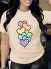 Womens Casual Sporty ShortSleeve TShirt with Colorful Heart Print Love Text Round Neck Fit for Summer Attire Ladies TShirts