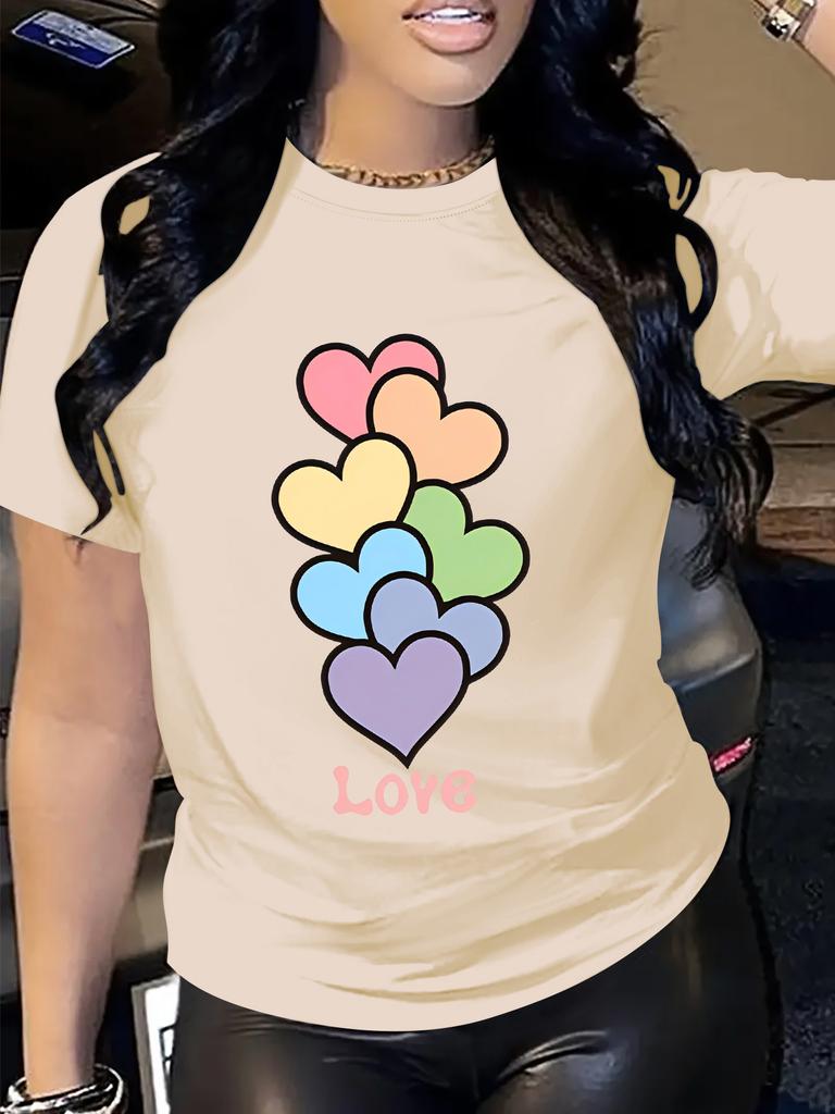 Womens Casual Sporty ShortSleeve TShirt with Colorful Heart Print Love Text Round Neck Fit for Summer Attire Ladies TShirts