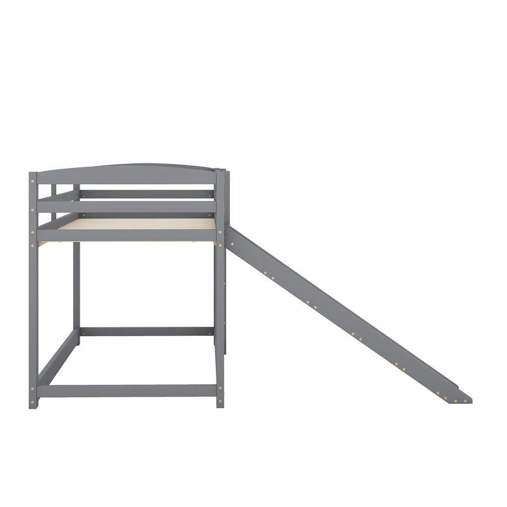 Children's Bed Loft Bed, Bunk Bed with Ladder and Slide, Bunk Bed with Slatted Frame and Fall Protection, Solid Wood Frame