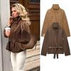 Dames Vintage Riem Jas Elegante Werk Reizen Kunstleer Jas Jas Herfst Winter Chic Straatstijl Opstaande Kraag Jas