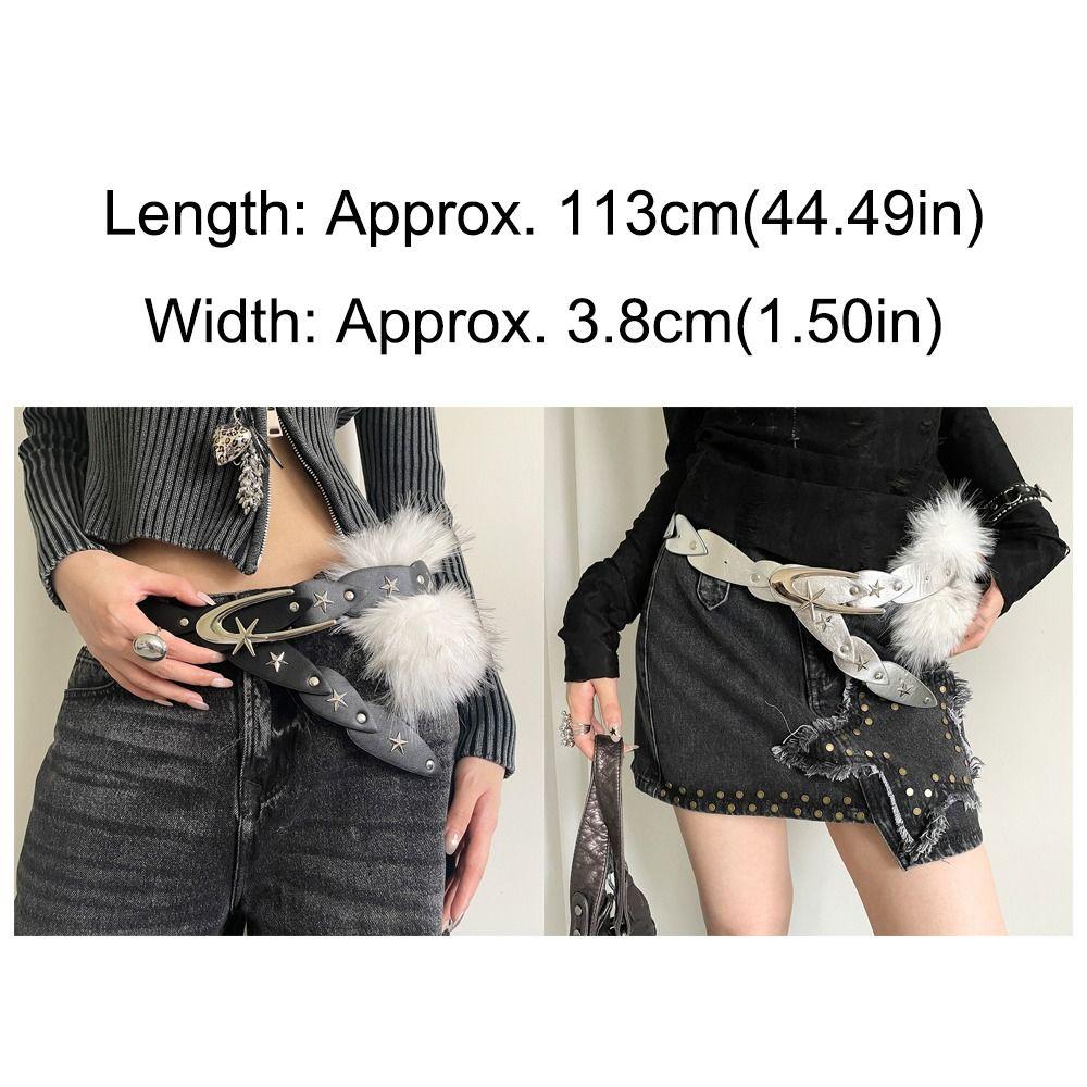 Y2K Plush Furry Splicing Belt Punk Star Rivet Belt Vintage Faux Fur Belts  Women Fashion
