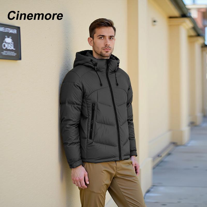 Cinemore 2025 Winter Coat Men's Down Jacket with Pockets, Warm, Drawstring, Hooded, Short Parka Men's 8006