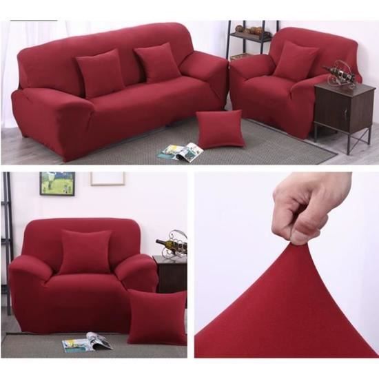 Housse de canapé - Super Stretch - 3 places 190-230cm - 1 place 90-140cm - 3 Taies 45x45cm - Gris