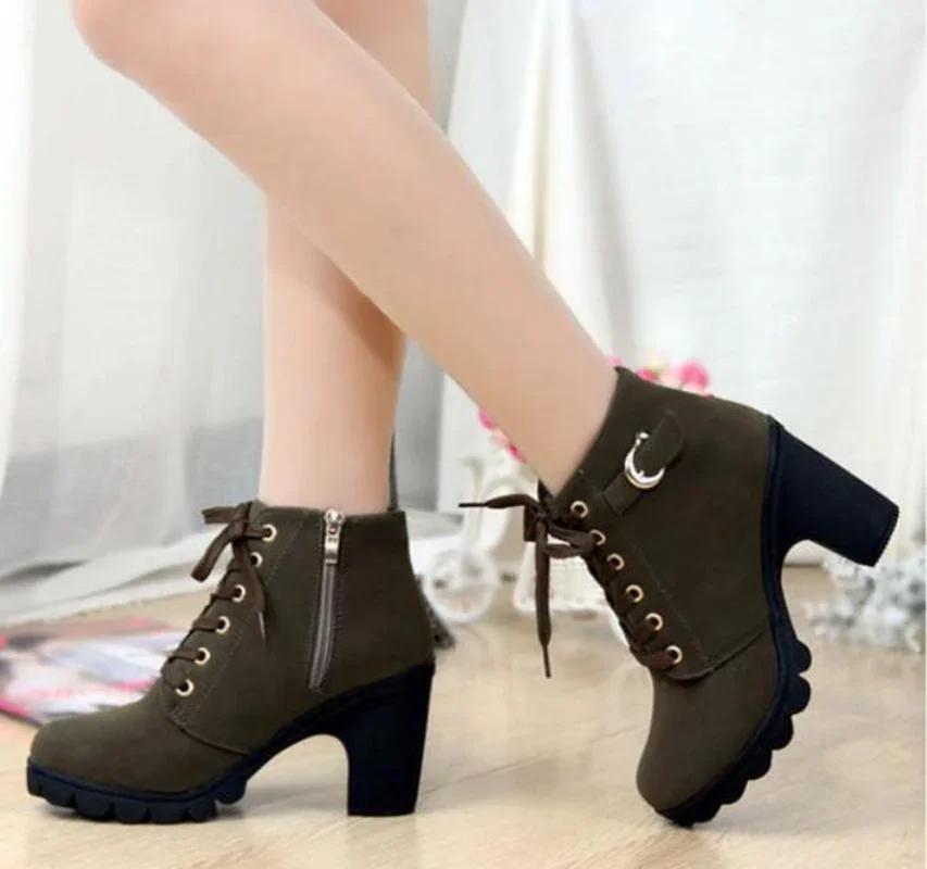 luxury 2026 New Women Shoes Lace Up Ankle Boots Zapatos Mujer Fashion High Heels Ladies Casual Spring Pumps Platform Heel 42