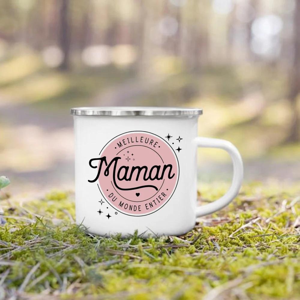 Beste Mama der Welt Druck Tasse Kreative Kaffeetassen Getränke Milchbecher Emaille Henkel Tassen Henkel Festliche Geburtstagsgeschenke für Mutter