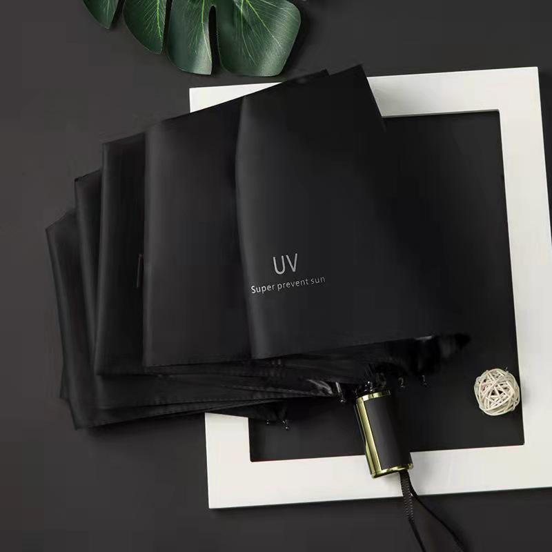 Paraguas Automático con Protección UV - Logo Personalizado Tres Pliegues, Negro, Anti-UV, Bloqueador de Sol Paraguas Publicitario de Regalo