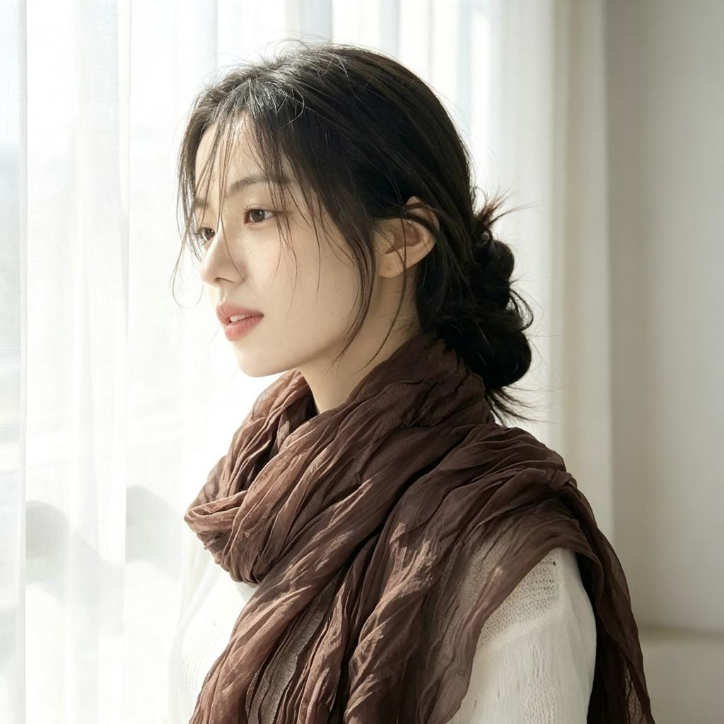 Atmospheric crumpled texture long silk scarf light and thin versatile long scarf high-grade texture affordable decorative yarn