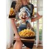 Plus Size Casual Dress with Cute Girl Print and Round Neck