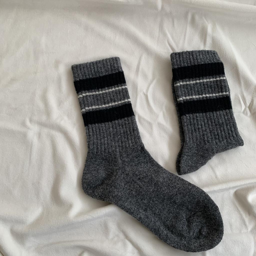 New Year'S Wool Socks Striped Contrasting Basic Korean Thickened Mid-Cut Women'S Socks Pit Strips To Keep Warm