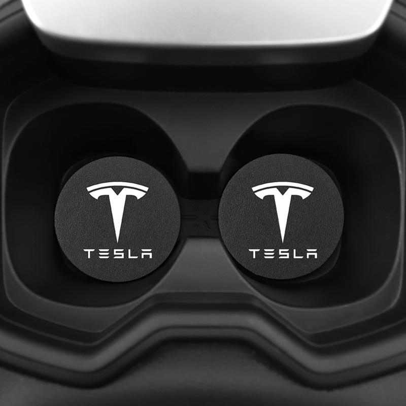 AND1 2Pcs Car Cup Mats Non-Slip Resistance Waterproof Bottle Pad For Tesla Model 3 Model S Model X Model Y Cybertruck Roadster SpaceX