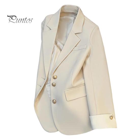 

Женский пиджак с лацканами, длинный рукав, однобортный пиджак с карманами с клапанами, однотонный, свободный крой, офисная женская верхняя одежда L слоновая кость