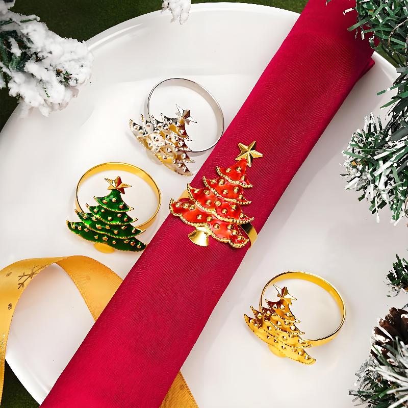 Christmas Napkin Rings 4Pcs Creative Xmas Tree Shape Dining Table Decor for Home Kitchen New Year Holiday Gathering