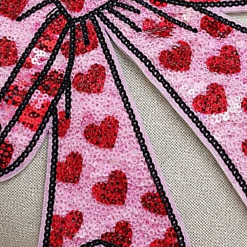 1 Piece New 24*25cm Sequins Clothing Patches Shining Red Heart Bow Iron On Sequins Sticker DIY Clothes Patch