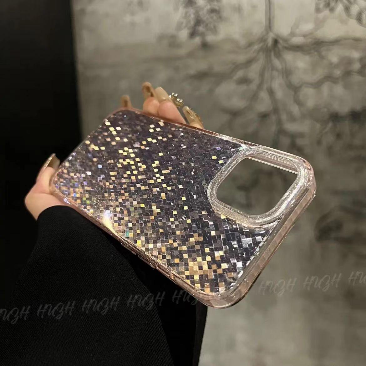 

For Apple 16 Promax High-looking Glitter Mosaic Mobile Phone Case for IPhone 15 with Bracelet Lanyard 13 Women For Apple 11