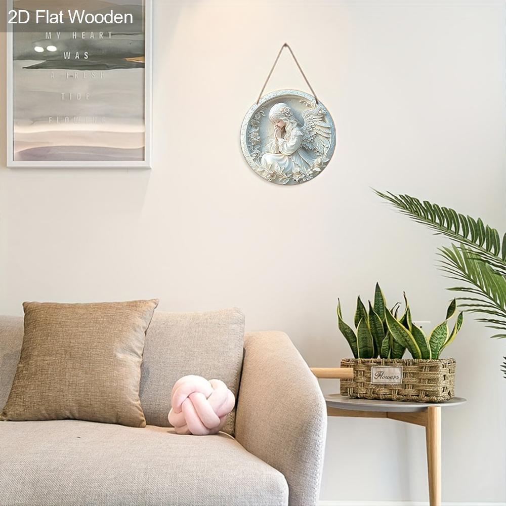 Pretty Angel Wooden Sign - Beautiful Angel Round Sign for Front Door Wall Hanging Decor Ideal Home Hanging Ornament