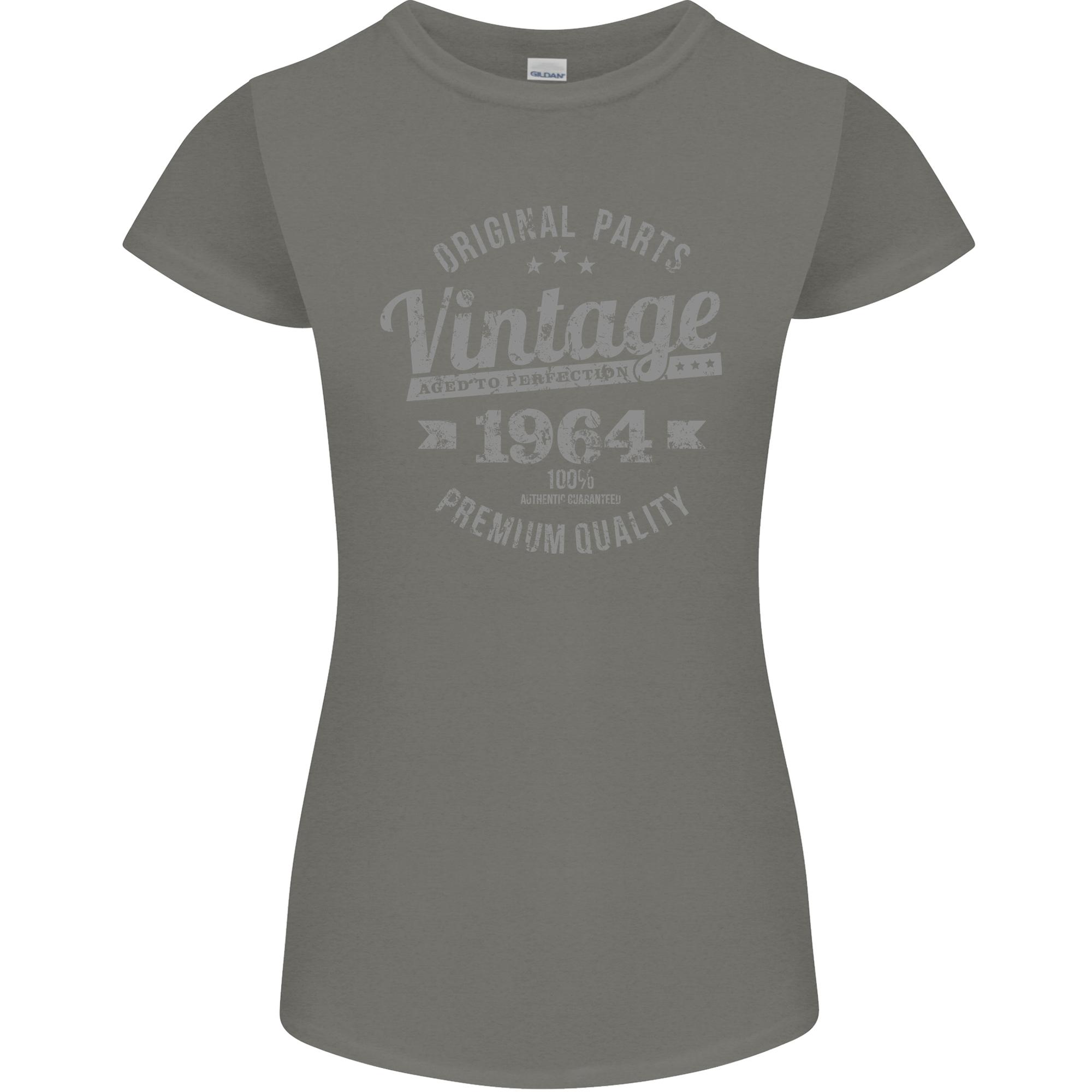 Vintage Year 62nd Birthday 1964 Unisexs Petite Cut TShirt Charcoal S