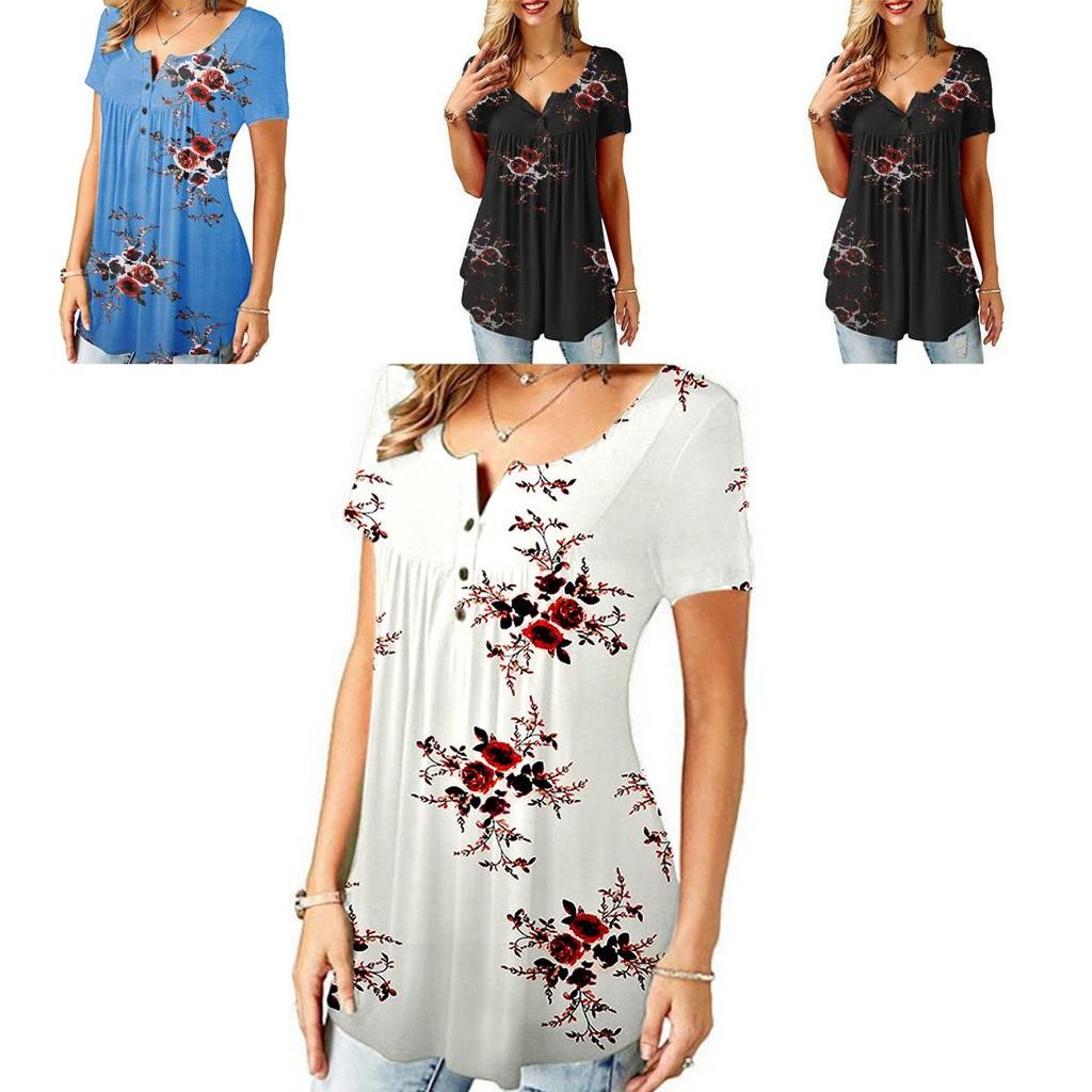 Elegant Women Floral Short Sleeve T-shirt Tops With Comfortable Loose Fit Design