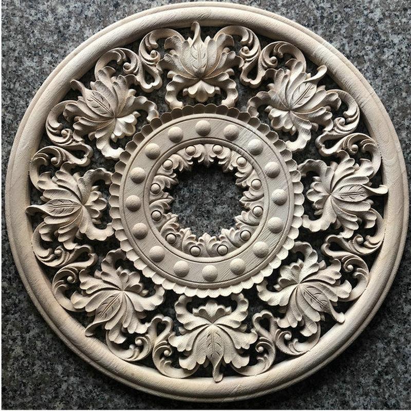 40CM high-end Europese massief houten snijwerk cirkelvormige sticker plafond achtergrondwand massief hout decoratieve bloemen europa