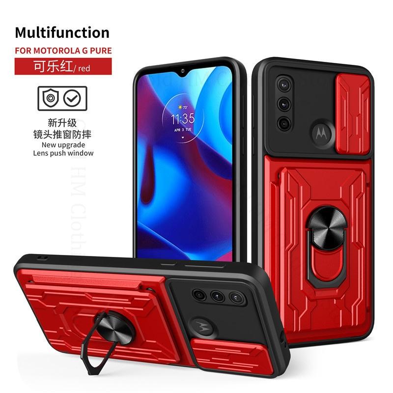 

Слайд-камера Защита объектива Броня Ударопрочный чехол для Motorola G100 G22 G32 G60S G53 G13 G23 G84 G14 G72 G73 G54 Слот для карт Подставка-книжка Кольцо Крышка For Moto G10 красный
