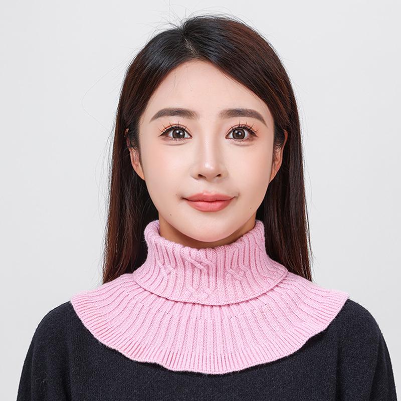 Winter Knitted Cotton Ring Scarf Solid Color Woman Soft Neck Protection Scarf Outdoor Warmer Fake Collar Scarf 25*17Cm