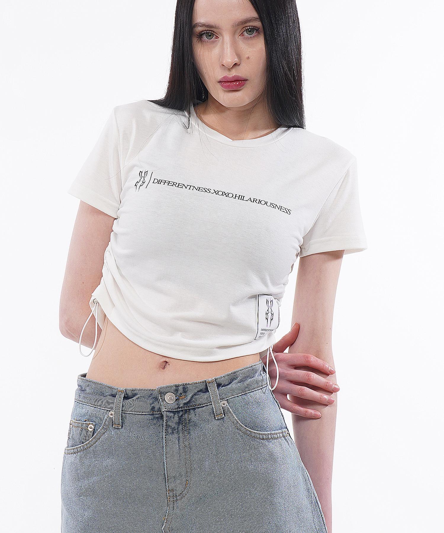 D So H Slogan Side String Crop Top White Free
