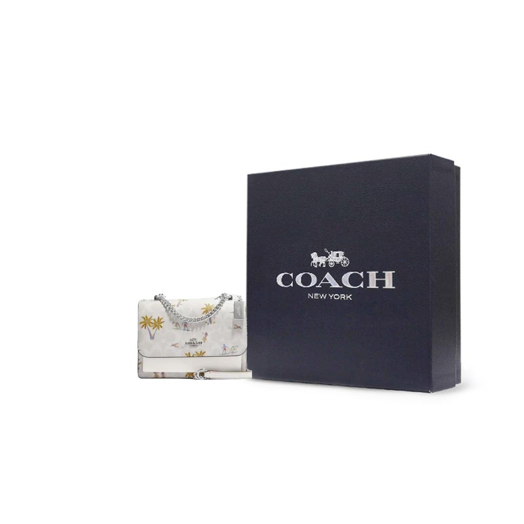New COACH Klare Leather Envelope Bag, Crossbody Bag, Shoulder Bag Trumpets Women's Chalk & Glacier White Multicolor CJ602-SVRFI