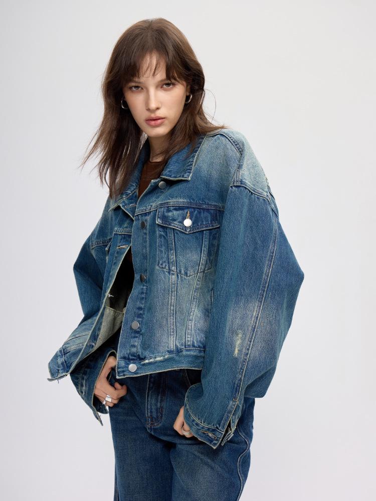 Women's 2025 Vintage High-Waisted Slimming Denim Jacket - Faded Retro Loose-Fit