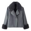 Foreign trade wholesale winter new women's clothing European and American design sense versatile two-color fur collar decorative woolen jacket jacket