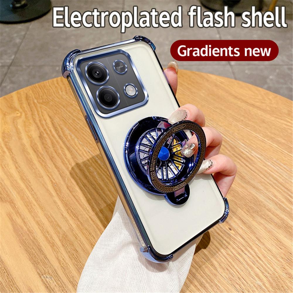 Shockproof Phone Case For Xiaomi Redmi Note 14 Pro Plus 14C 4G 5G 14T POCO X7 Pro Rotate Gyroscope Stand Gradient Glitter Cover