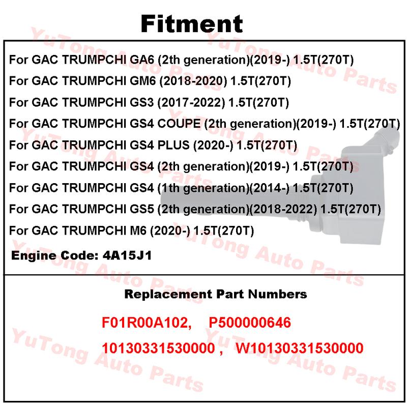 Ignition Coils For GAC GS5 GS4 GS3 M6 GM6 GA6 1.5T 270T TRUMPCHI 4A15J1 Engine Accessories F01R00A102 P500000646 Spare Parts