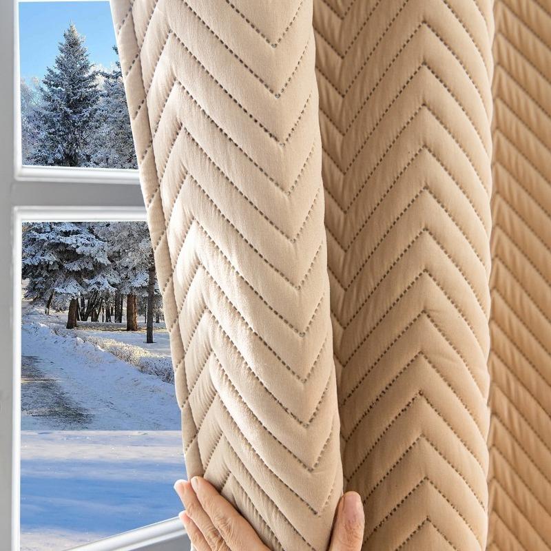 Winter Thermal Warm Folder Cotton Curtain Cold proof Windbreak Soundproof Blackout Beige Curtains for Living Room and Bedroom