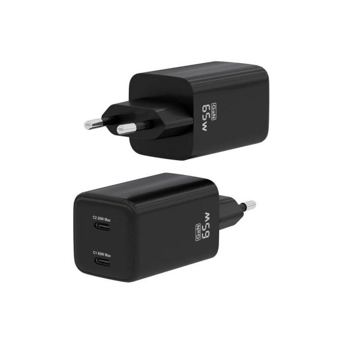 Cargador aisens gan 65w 2xusb-c pd3.0 qc4.0 negro