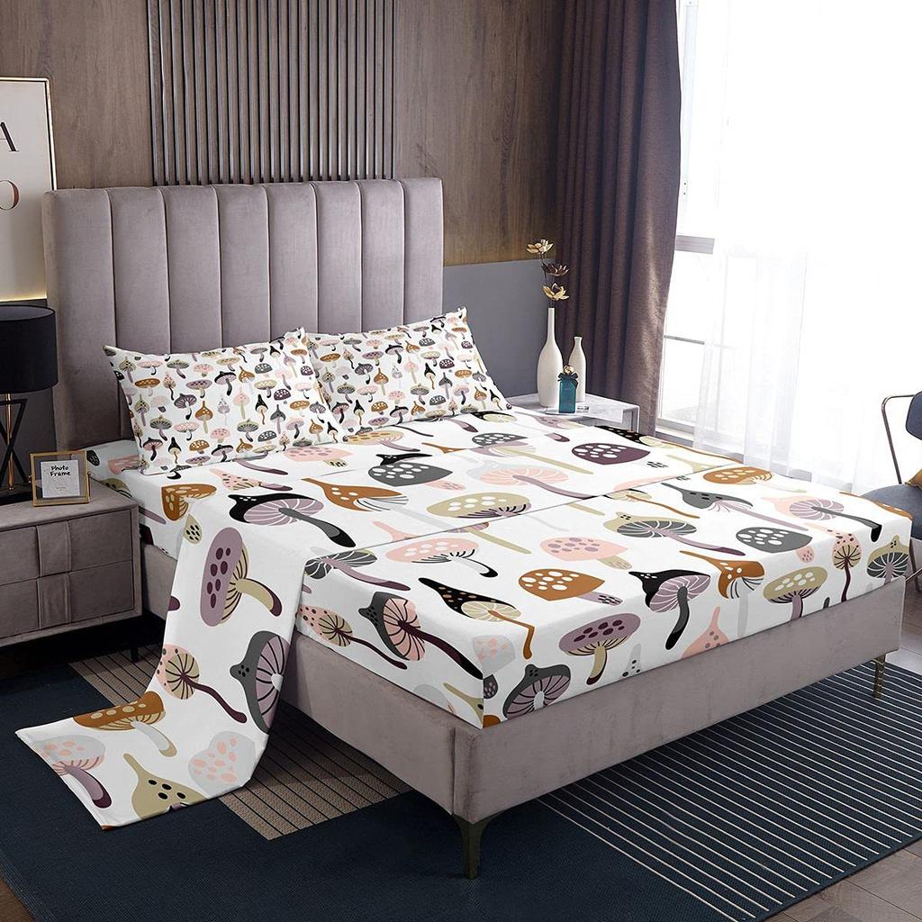 Chapéu de Cama com Padrão de Frutas Abacate Desenho Animado Conjunto de Roupa de Cama de Quatro Peças Decoração de Roupa de Cama para Quarto de Dormitório