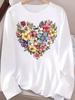 (Asian Size) Love Flower Style Casual Clothing Graphic Tee Women Autumn Winter Spring Fashion Top O-neck Print T Shirt Long Sleeve T-shirts